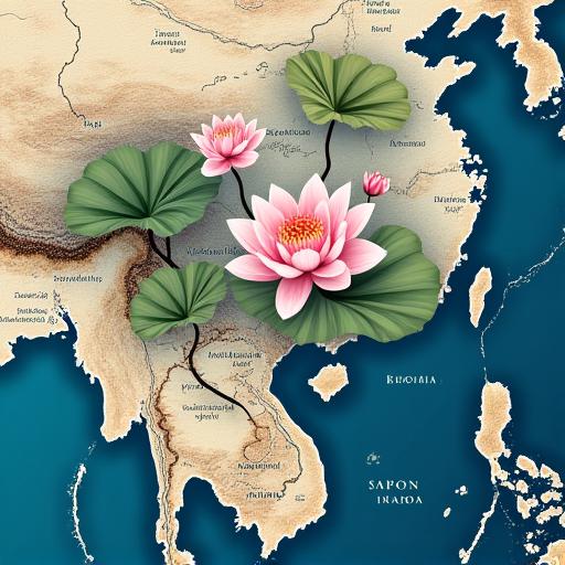 蓮の花をモチーフにしたアジア地域のカスタムマップ